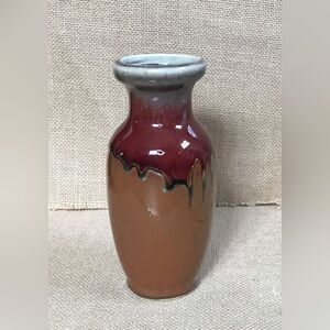 Hosley Red Brown Drip Glaze Pottery Vase 6 1/4 Inches Cottage Farm Goblin Core